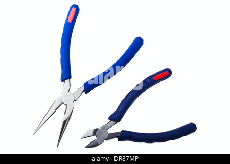 Wire cutting and flat-nose pliers isolated on white background Stock Photo