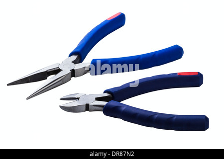 Wire cutting and flat-nose pliers isolated on white background Stock Photo