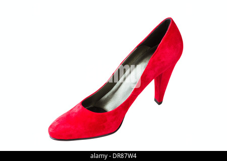 women's red velvet shoes isolated on white background Stock Photo