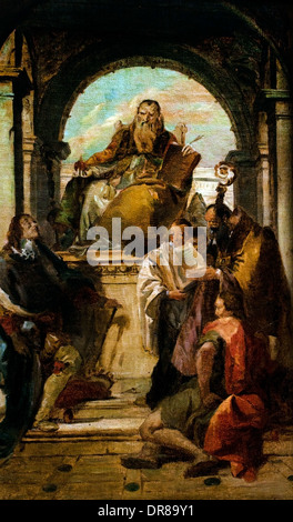 Saints Augustine, Louis of France, John the Evangelist and a bishop 1737 Giovanni Domenico Tiepolo  Italian Venice 1727–1804 Stock Photo