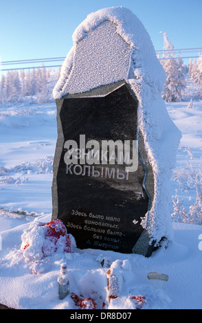 Monument on Kolyma Highway, Northeastern Siberia, to honour the Gulag prisoners who built the road during the Stalin regime Stock Photo