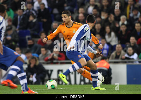 Barcelona, Spain. 21st Jan, 2014. Cristiano Ronaldo in action during the Spanish Copa Del Rey Quarter Final game between Espanyol and Real Madrid from the Estadi Cornella-El Prat. Credit:  Action Plus Sports/Alamy Live News Stock Photo