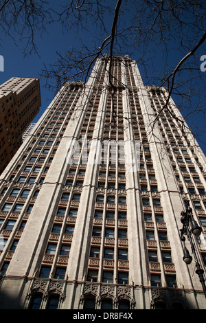 Looking up at The Woolworth Building, Manhattan, New York Stock Photo
