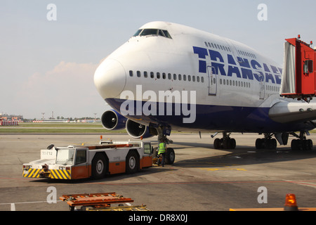 Transaero Russian Airlines Boeing 747 about to depart from Moscow SVO airport Stock Photo