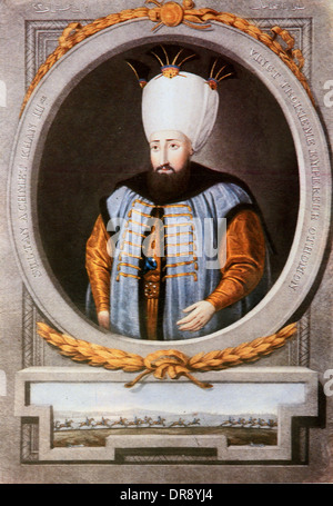 Turkish Ottoman Sultan Ahmed III (1673-1736) Portrait Painting with Turban Turkey Stock Photo