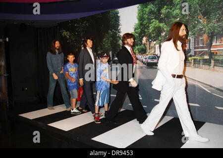 George Harrison, Paul McCartney, Ringo Starr, John Lennon Wax figures of The Beatles are unveiled at Madame Tussauds.  The unveiling comes days before Paul McCartney celebrates his 70th birthday on June 18, 2012. New York City, USA - 14.06.12 Stock Photo