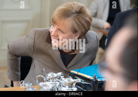 Meseberg, Germany. 22nd Jan, 2014. German Chancellor Angela Merkel 