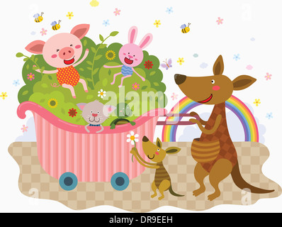 illustration of animals with bush basket cart Stock Photo