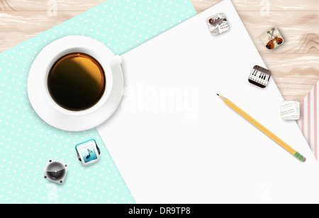 illustration of memo template featuring letter and coffee Stock Photo