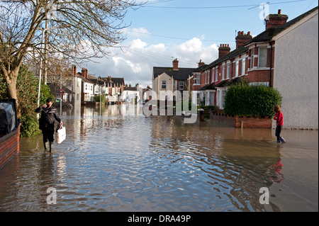 Flooding in Tonbridge, Kent, UK caused by the River Medway overflowing Stock Photo