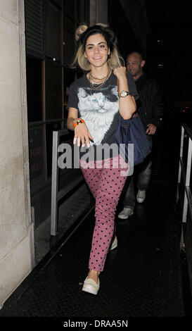 Marina Diamandis aka Marina and the Diamonds, arrives at the BBC Radio 1 studios for a brief interview, leaving 30 minutes later. Marina was not dressed for the cold, wet weather, despite complaining on her twitter account that it was like 'December outside'. London, England - 02.07.12 Stock Photo