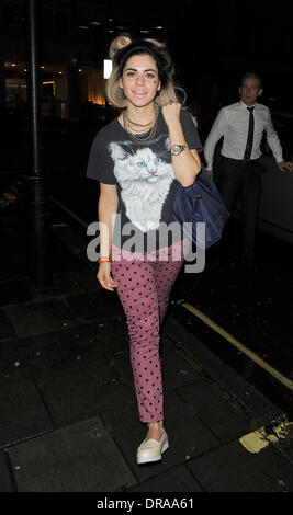 Marina Diamandis aka Marina and the Diamonds, arrives at the BBC Radio 1 studios for a brief interview, leaving 30 minutes later. Marina was not dressed for the cold, wet weather, despite complaining on her twitter account that it was like 'December outside'. London, England - 02.07.12 Stock Photo