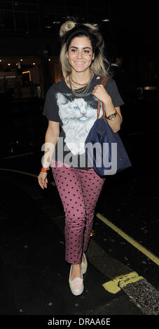 Marina Diamandis aka Marina and the Diamonds, arrives at the BBC Radio 1 studios for a brief interview, leaving 30 minutes later. Marina was not dressed for the cold, wet weather, despite complaining on her twitter account that it was like 'December outside'. London, England - 02.07.12 Stock Photo