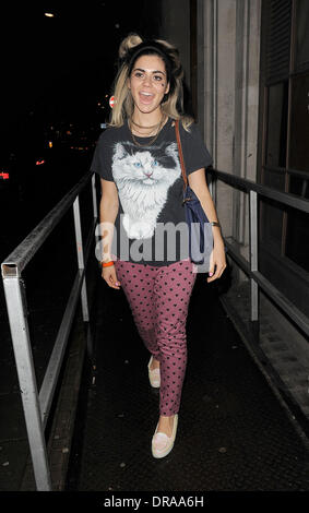 Marina Diamandis aka Marina and the Diamonds, arrives at the BBC Radio 1 studios for a brief interview, leaving 30 minutes later. Marina was not dressed for the cold, wet weather, despite complaining on her twitter account that it was like 'December outside'. London, England - 02.07.12 Stock Photo