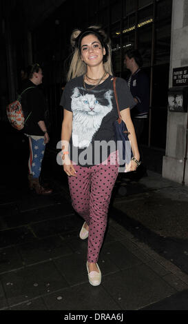 Marina Diamandis aka Marina and the Diamonds, arrives at the BBC Radio 1 studios for a brief interview, leaving 30 minutes later. Marina was not dressed for the cold, wet weather, despite complaining on her twitter account that it was like 'December outside'. London, England - 02.07.12 Stock Photo