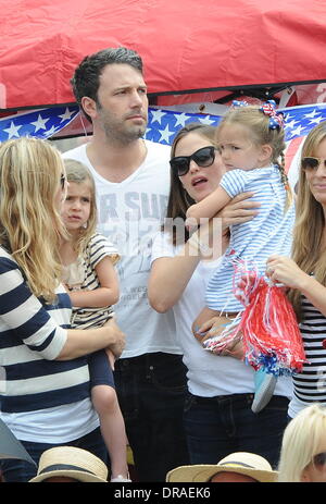 Ben Affleck and Jennifer Garner and their daughters Violet and Seraphina celebrate the Fourth of July, American Independence day watching the parade on Pacific Palisades Los Angeles, California - 04.07.12  Where: United States When: 04 Jul 2012 Stock Photo