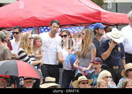 Ben Affleck, Jennifer Garner and their daughters Violet and Seraphina celebrate the Fourth of July, American Independence day watching the parade with their family on Pacific Palisades Los Angeles, California - 04.07.12  Where: United States When: 04 Jul 2012 Stock Photo