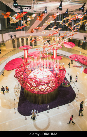 Hong Kong-CIRCA January 2014- Hong Kong IFC shopping mall with decorations for chinese new year. Stock Photo