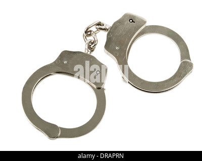 steel handcuffs isolated on white background Stock Photo