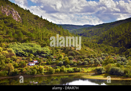 A view of the leafy hills across the river Tagus, Portugal Stock Photo