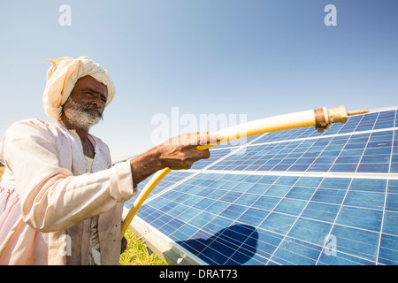 Asia's largest solar popwer station, the Gujarat Solar Park, in Gujarat, India. It has an installed capacity of 1000 MW. Stock Photo
