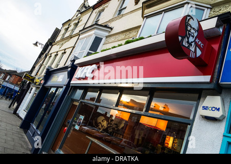 KFC chicken sign kentucky fried shop front facade Cleethorpes, Lincolnshire coast, UK, England Stock Photo