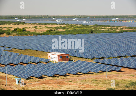 Asia's largest solar popwer station, the Gujarat Solar Park, in Gujarat, India. It has an installed capacity of 1000 MW Stock Photo