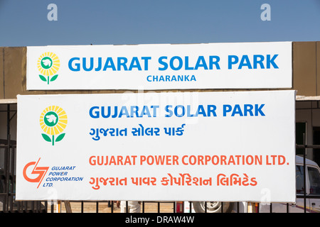 Asia's largest solar power station, the Gujarat Solar Park, in Gujarat, India. It has an installed capacity of 1000 MW Stock Photo