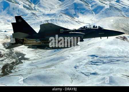 U.S. Air Force F-15E Strike Eagle aircraft from the 335th Expeditionary Fighter Squadron at Bagram Air Field, Afghanistan Stock Photo