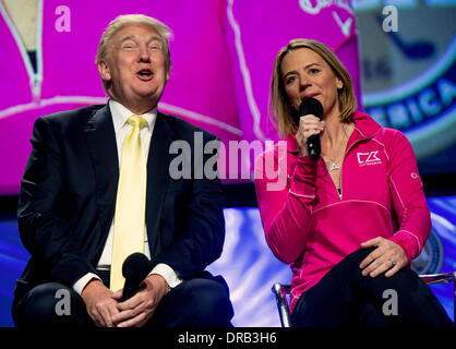 Orlando, Florida, USA. 22nd Jan, 2014. DONALD TRUMP and golf legend ANNIKA SORENSTAM participate in a panel discussion during the PGA Merchandise Show at the Orange County Convention Center. The show serves as a global platform for PGA professionals, industry leaders, manufacturers and golf organizations to grow the business, participation and interest in golf. Credit:  Brian Cahn/ZUMAPRESS.com/Alamy Live News Stock Photo