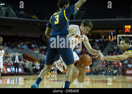 Los Angeles, CA, USA. 22nd Jan, 2014. January 22, 2014 - Los Angeles, CA, United States of America - USC Trojans forward Strahinja Gavrilovic (14) controls the ball during the NCAA game between the California Golden Bears and the USC Trojans at the Galen Center in Los Angeles, CA. Credit:  csm/Alamy Live News Stock Photo