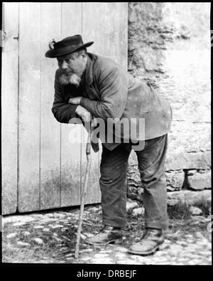 Portrait of an elderly farmer. Glass lantern slide labelled 'Mr John Casson in characteristic attitude'. Taken in 1905, Beetham, Cumbria (then Westmorland), Lake District, England. Stock Photo