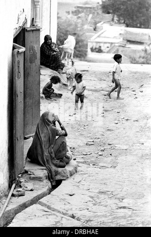 Indian woman sitting in village street Barsana Vrindavan Uttar Pradesh India Asia 1971 Stock Photo