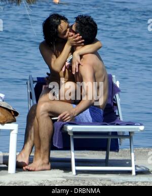 Dominic Cooper and his girlfriend Ruth Negga kissing,  sunbathing and enjoying a holiday in Ischia  Ischia, Italy - 11.07.12 Stock Photo