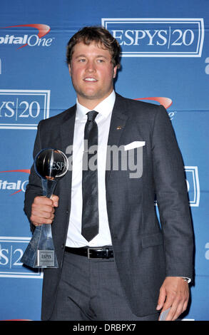 Matthew Stafford  2012 ESPY Awards - Press Room at the Nokia Theatre L.A. Live Los Angeles, California - 11.07.12 Stock Photo