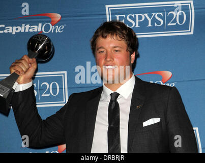 Matthew Stafford 2012 ESPY Awards - Press Room at the Nokia Theatre L.A. Live Los Angeles, California - 11.07.12 Stock Photo