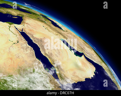 Arabian peninsula on planet Earth viewed from space. Highly detailed planet surface and clouds. Elements of this image furnished by NASA. Stock Photo