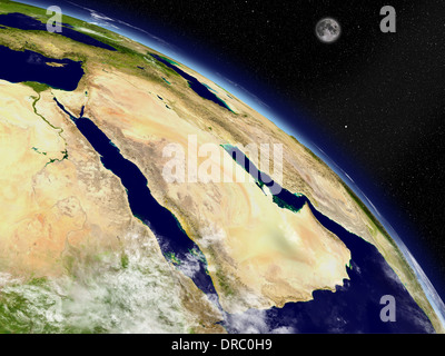 Arabian peninsula on planet Earth viewed from space. Highly detailed planet surface and clouds. Elements of this image furnished by NASA. Stock Photo