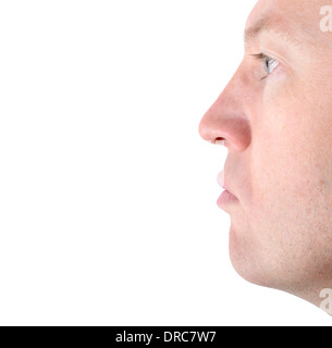 profile of a mans face isolated on a white background with a blank expression Stock Photo