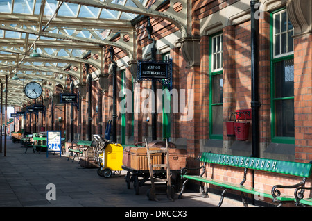 Station platform at Loughborough Central Railway Station, Great Central Railway, Loughborough, Leicestershire, England, UK. Stock Photo