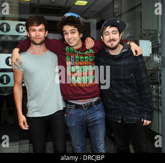 Ashley Horne, Stefan Abingdon and Dru Wakely of The Midnight Beast at the BBC Radio 1 studios London, England - 18.07.12 Stock Photo