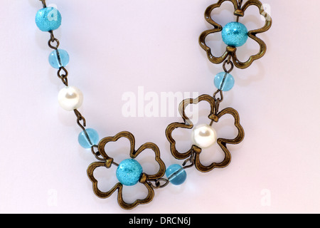 Hand made necklace on a white background Stock Photo