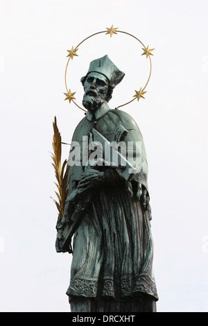 St. John of Nepomuk (1345-1393). Statue at Charles Bridge in Prague, by baroque sculptor, Jan Brokoff (1652-1718). 1683. Stock Photo