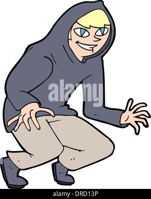 cartoon mischievous boy in hooded top Stock Vector