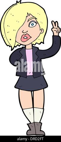 cartoon cool girl giving peace sign Stock Vector