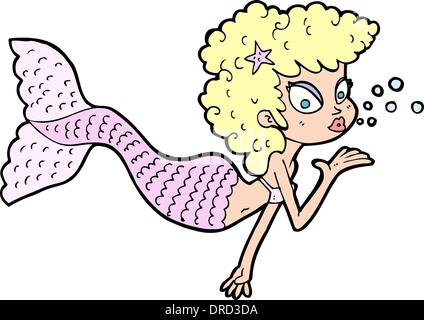 cartoon mermaid blowing kiss Stock Vector