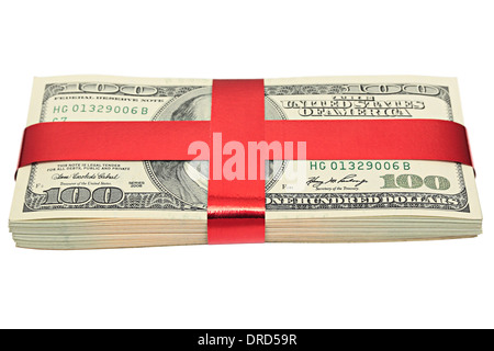 Dollars tied up by a red tape Stock Photo