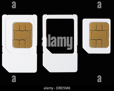 Blank SIM cards isolated on black background. Stock Photo