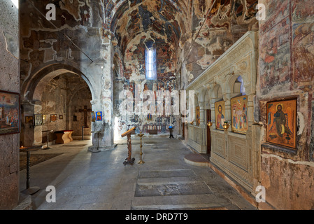 interior shot with wall paintings in orthodox Pitareti Monastery, Tetritsq'aro, Kvemo Kartli, Georgia