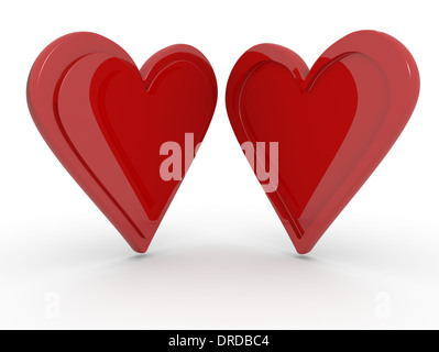 Two hearts together isolated on a white background, opposite profiles concept of opposites attract Stock Photo